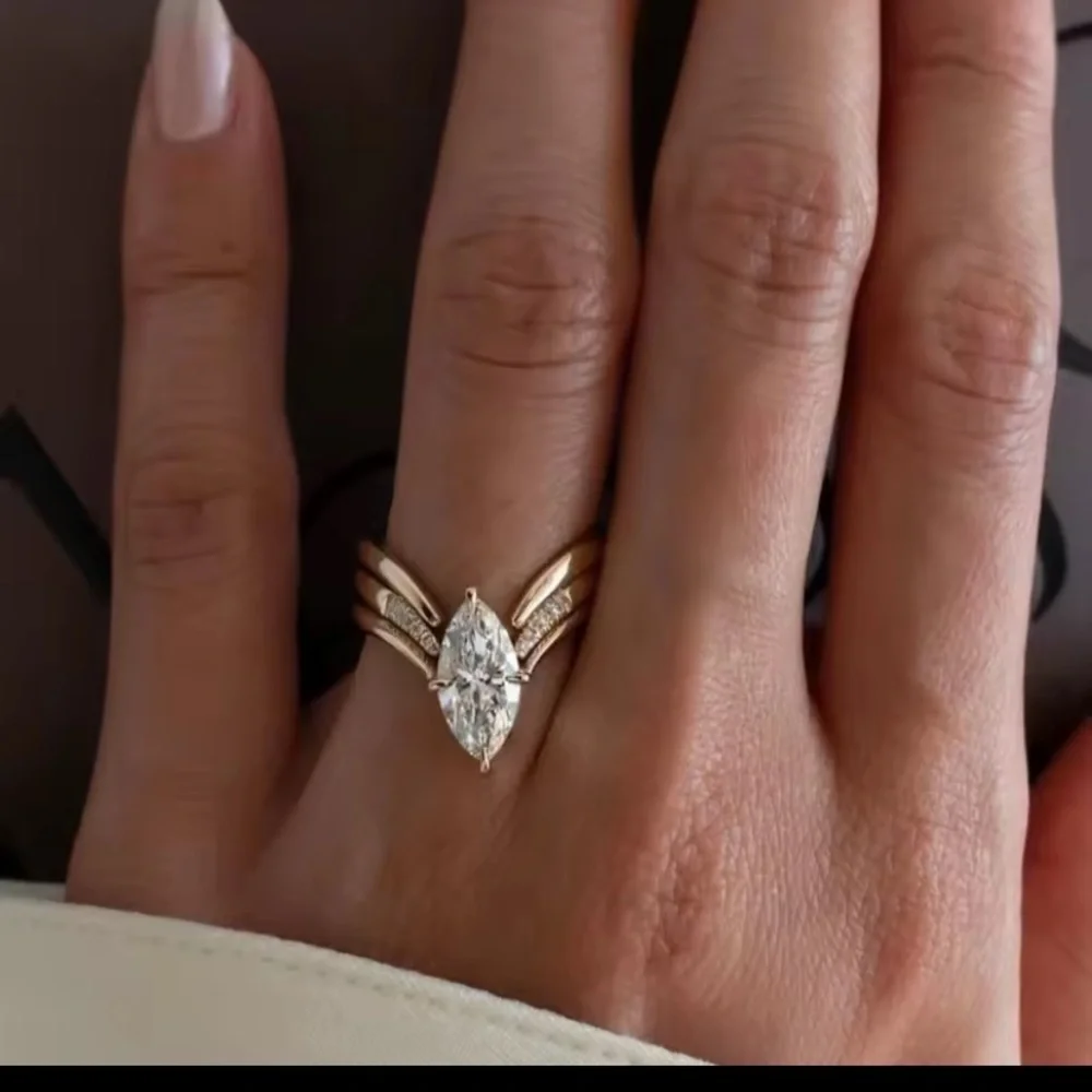 Elegant 18k Gold Vermeil and  White Topaz Marquise Cut Ring 9 1/2